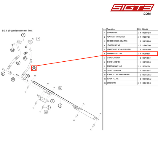 Z REFRIGERANT LINE - 9F0816530 [PORSCHE 991.2 GT3 R]