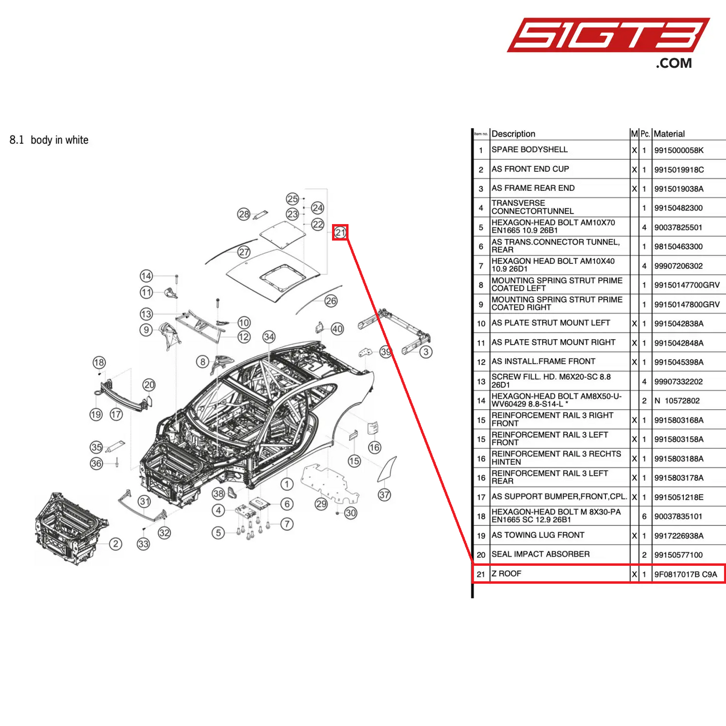 Z ROOF - 9F0817017B C9A [PORSCHE 991.2 GT3 Cup]