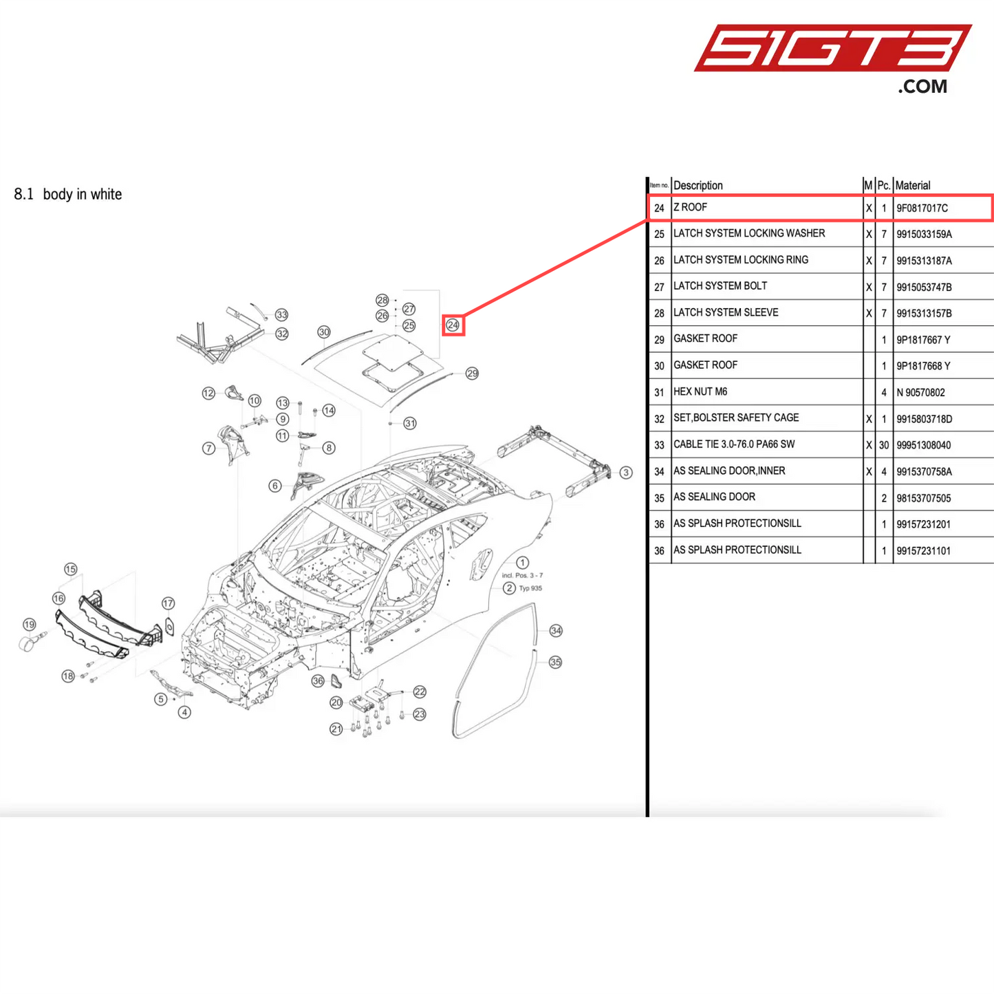 Z ROOF - 9F0817017C [PORSCHE 911 GT2 RS Clubsport]