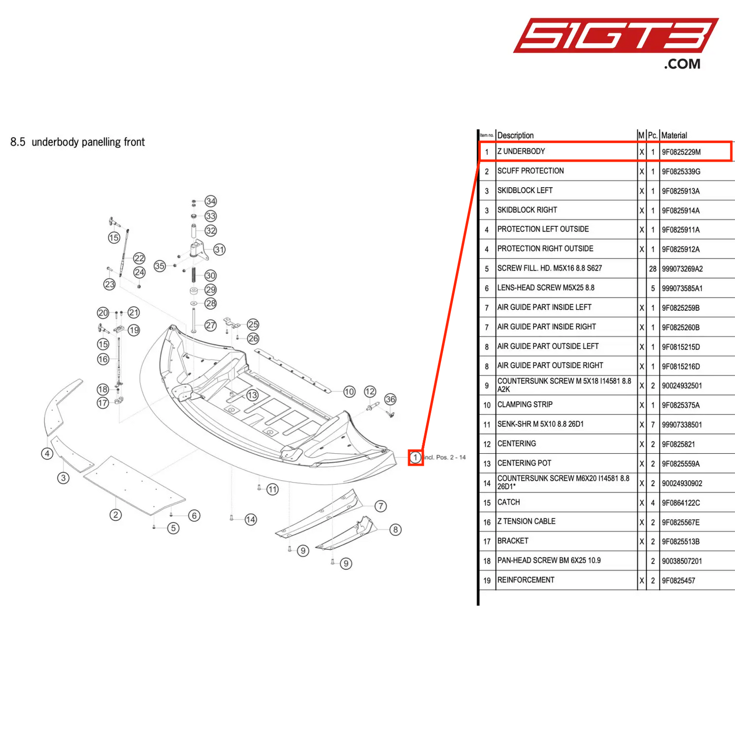 Z UNDERBODY - 9F0825229M [PORSCHE 911 GT3 R Type 991 (GEN 2)]