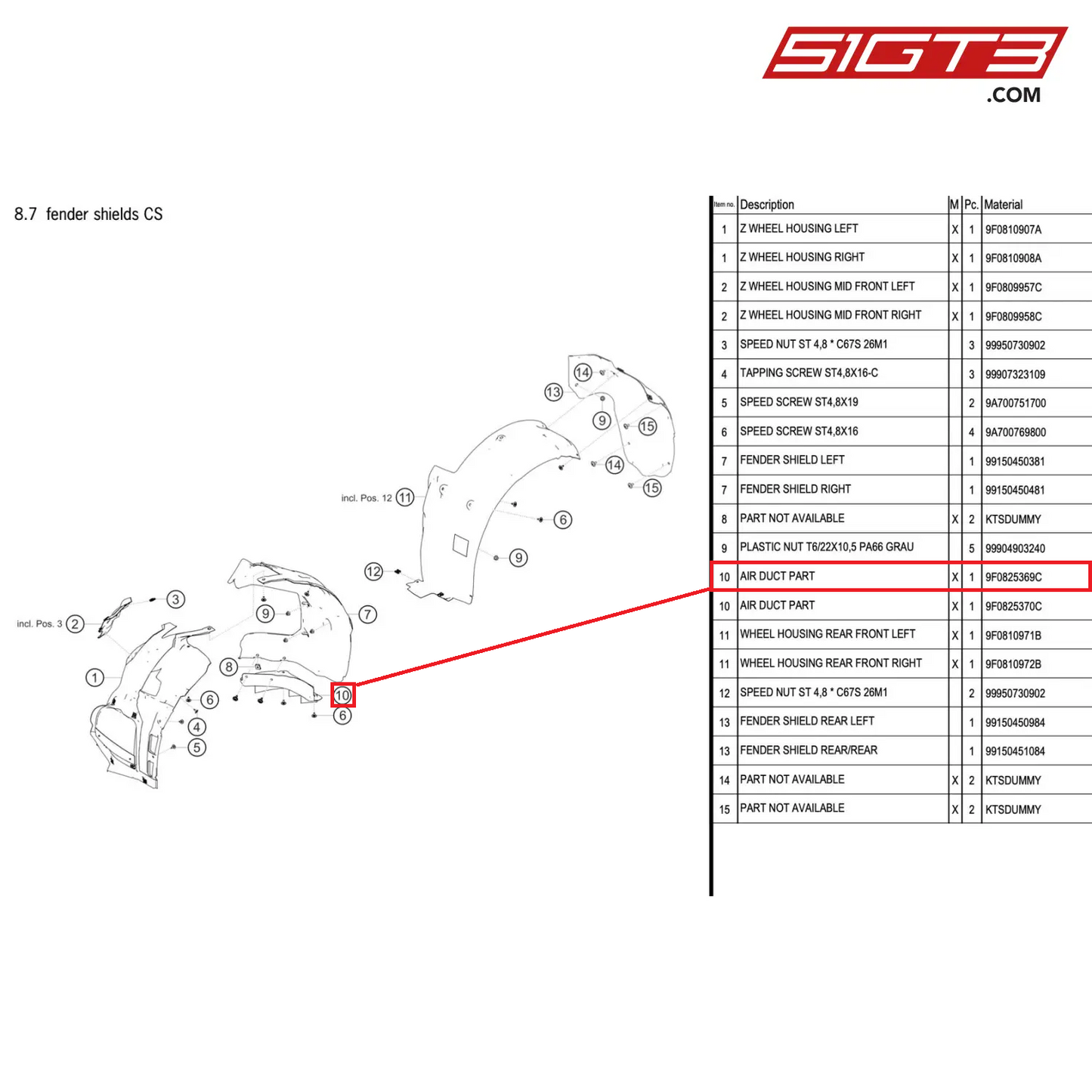 AIR DUCT PART - 9F0825369C [PORSCHE 911 GT2 RS Clubsport]