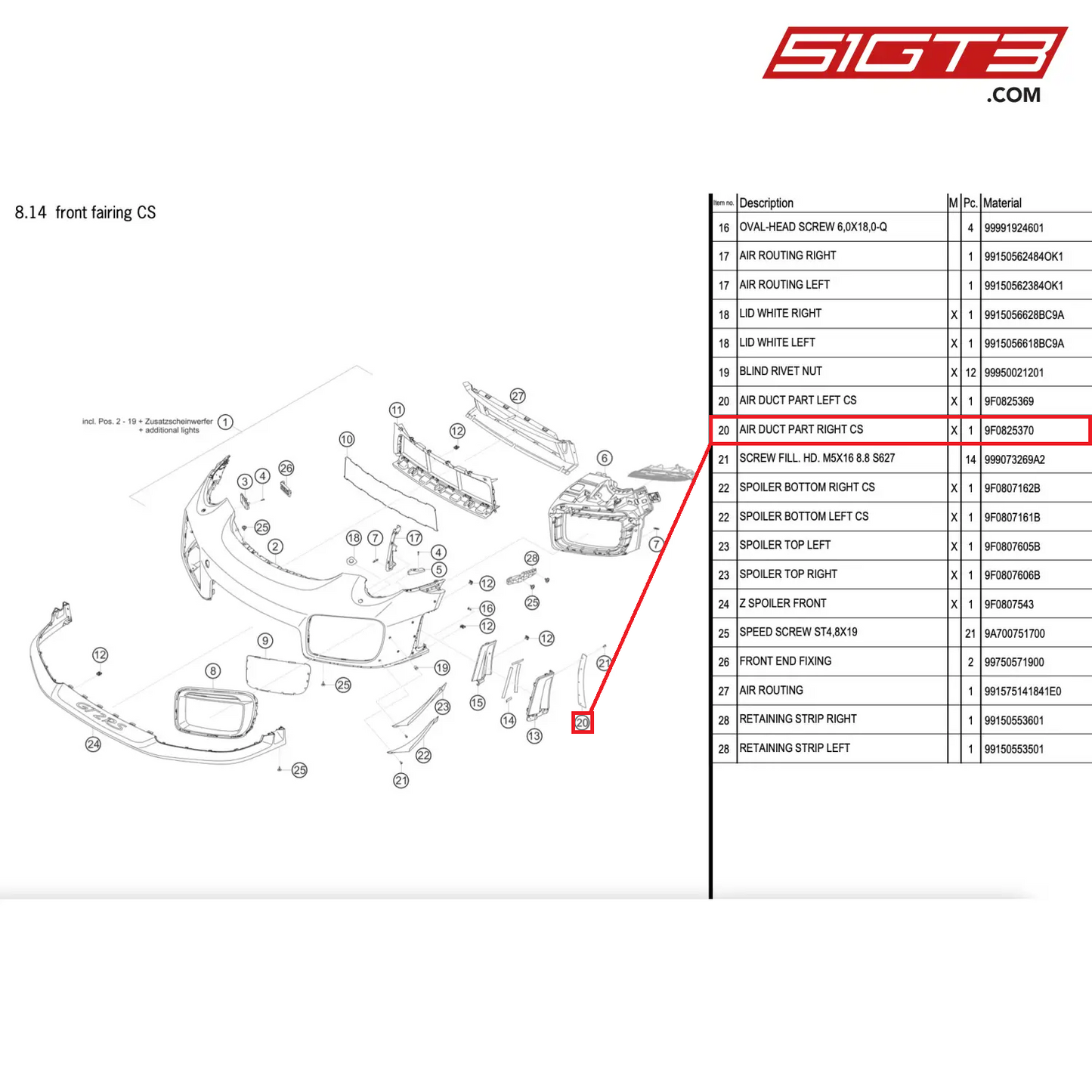 AIR DUCT PART RIGHT CS - 9F0825370 [PORSCHE 911 GT2 RS Clubsport]