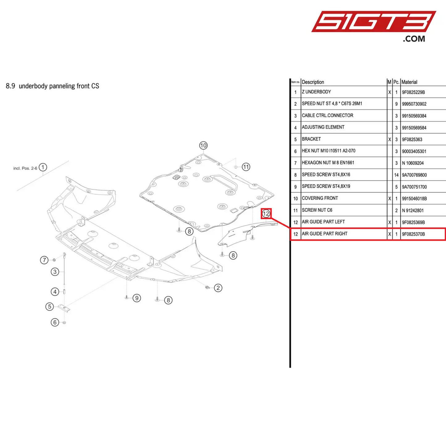 AIR GUIDE PART RIGHT - 9F0825370B [PORSCHE 911 GT2 RS Clubsport]