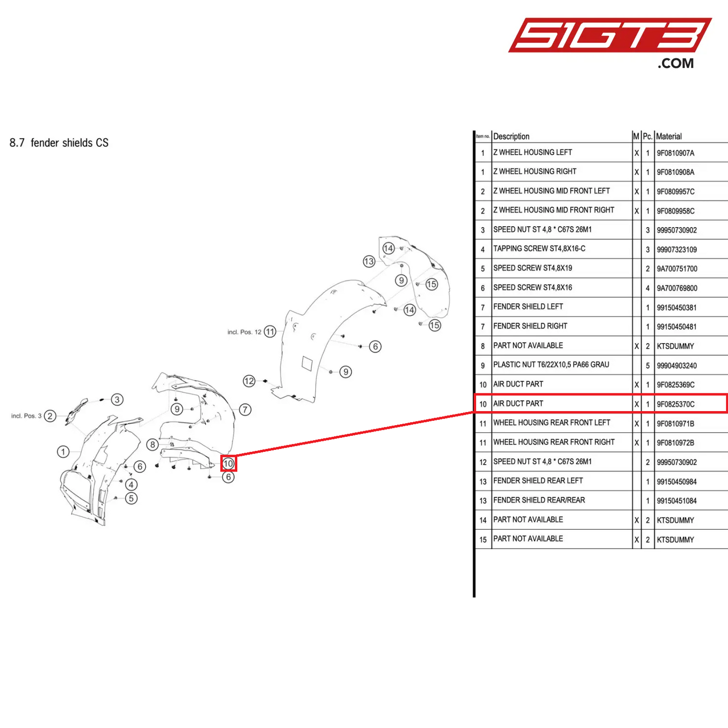 AIR DUCT PART - 9F0825370C [PORSCHE 911 GT2 RS Clubsport]