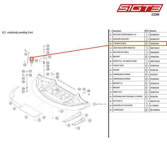 Z TENSION CABLE - 9F0825565A [PORSCHE 991.2 GT3 R]