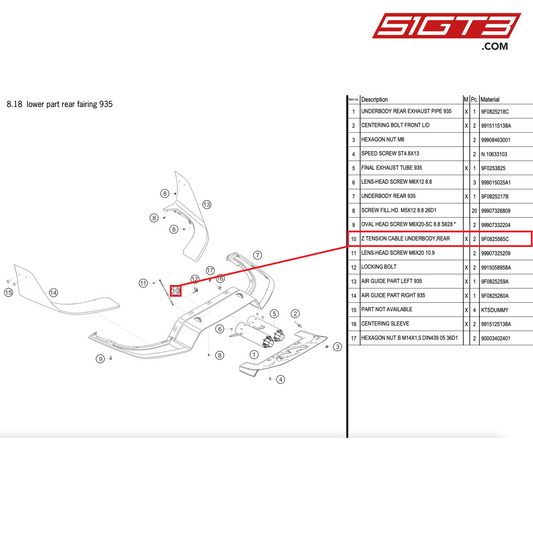 Z TENSION CABLE UNDERBODY,REAR - 9F0825565C [PORSCHE 911 GT2 RS Clubsport]