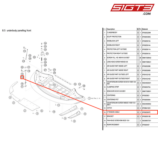 Z TENSION CABLE - 9F0825567E [PORSCHE 991.2 GT3 R]