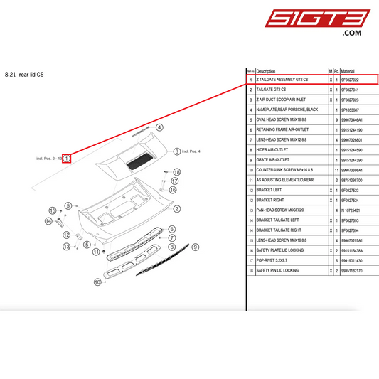 Z TAILGATE ASSEMBLY GT2 CS - 9F0827022 [PORSCHE 911 GT2 RS Clubsport]