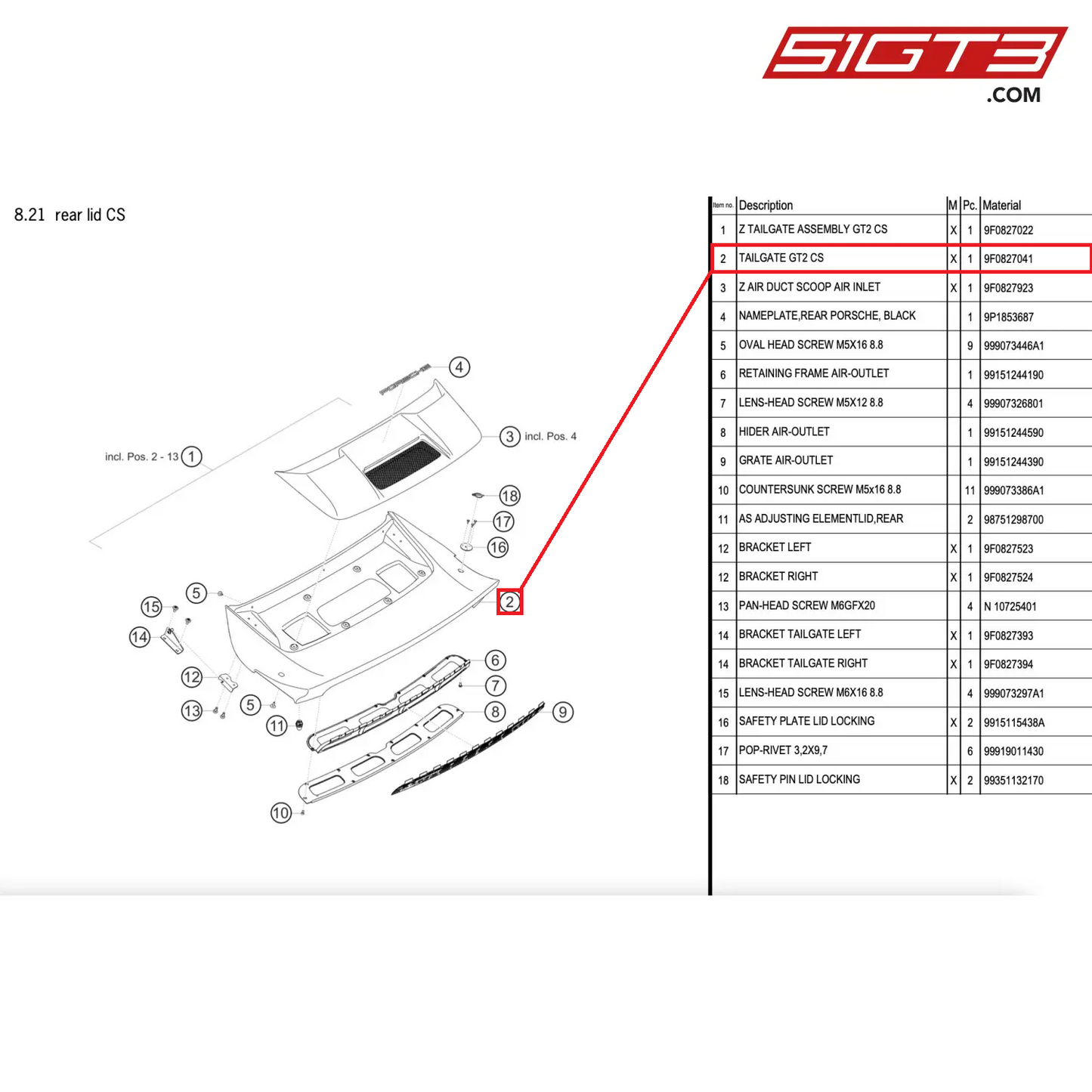 TAILGATE GT2 CS - 9F0827041 [PORSCHE 911 GT2 RS Clubsport]