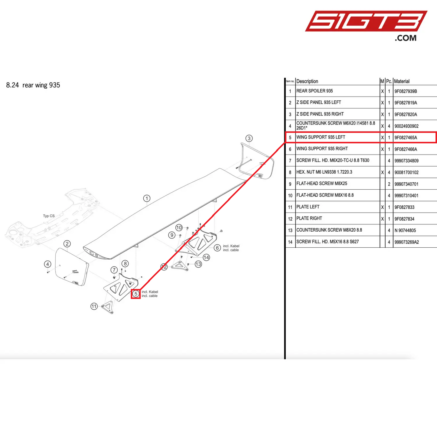 WING SUPPORT 935 LEFT - 9F0827465A [PORSCHE 911 GT2 RS Clubsport]