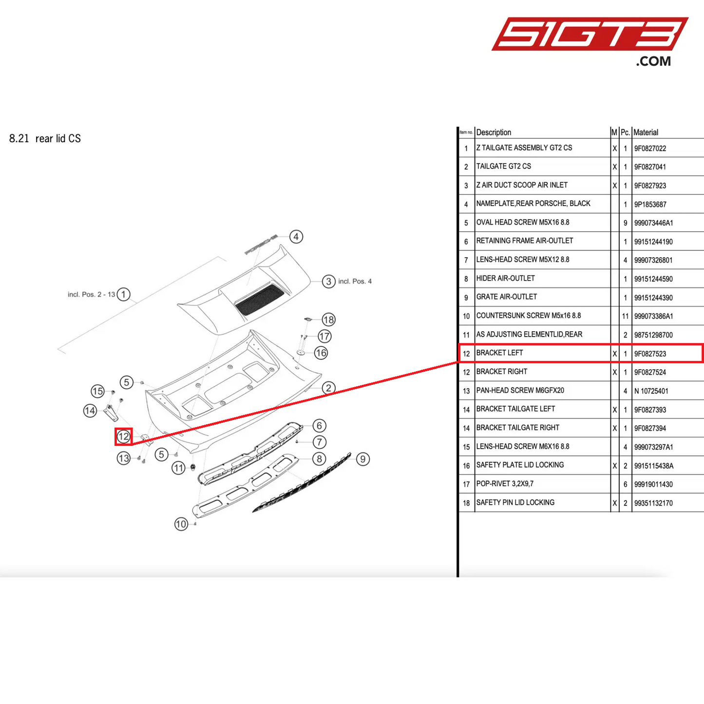 BRACKET LEFT - 9F0827523 [PORSCHE 911 GT2 RS Clubsport]