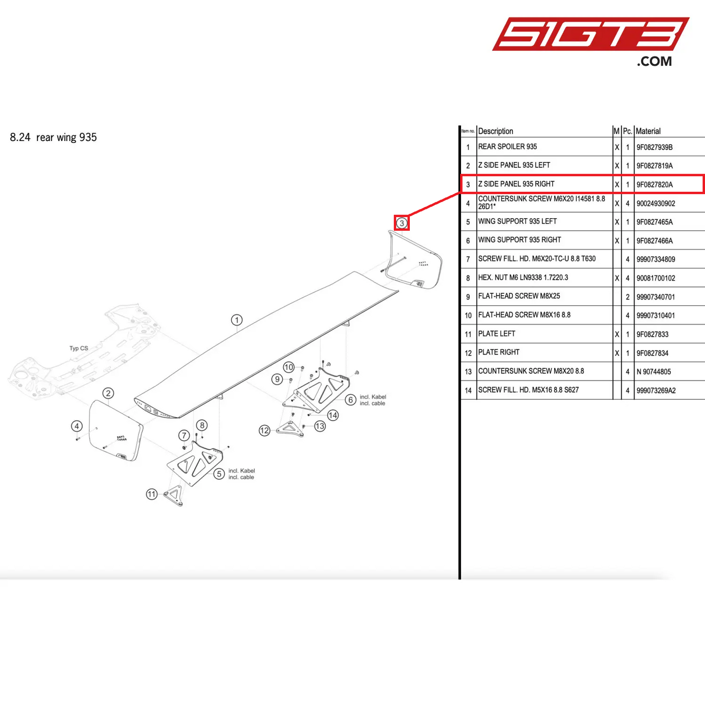 Z SIDE PANEL 935 RIGHT - 9F0827820A [PORSCHE 911 GT2 RS Clubsport]