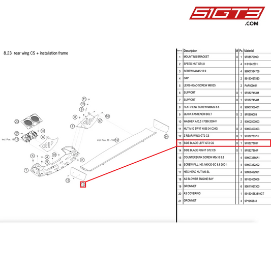SIDE BLADE LEFT GT2 CS - 9F0827883F [PORSCHE 911 GT2 RS Clubsport]