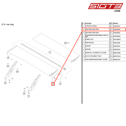 BOCZNY PANEL TYLNEGO SKRZYDŁA - 9F0827883G [PORSCHE 991.2 GT3 R]