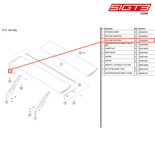 BOCZNY PANEL TYLNEGO SKRZYDŁA - 9F0827884G [PORSCHE 991.2 GT3 R]
