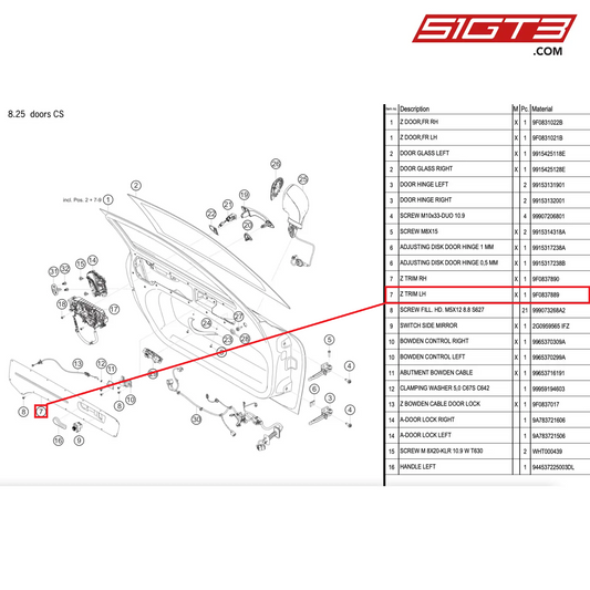 Z TRIM LH - 9F0837889 [PORSCHE 911 GT2 RS Clubsport]