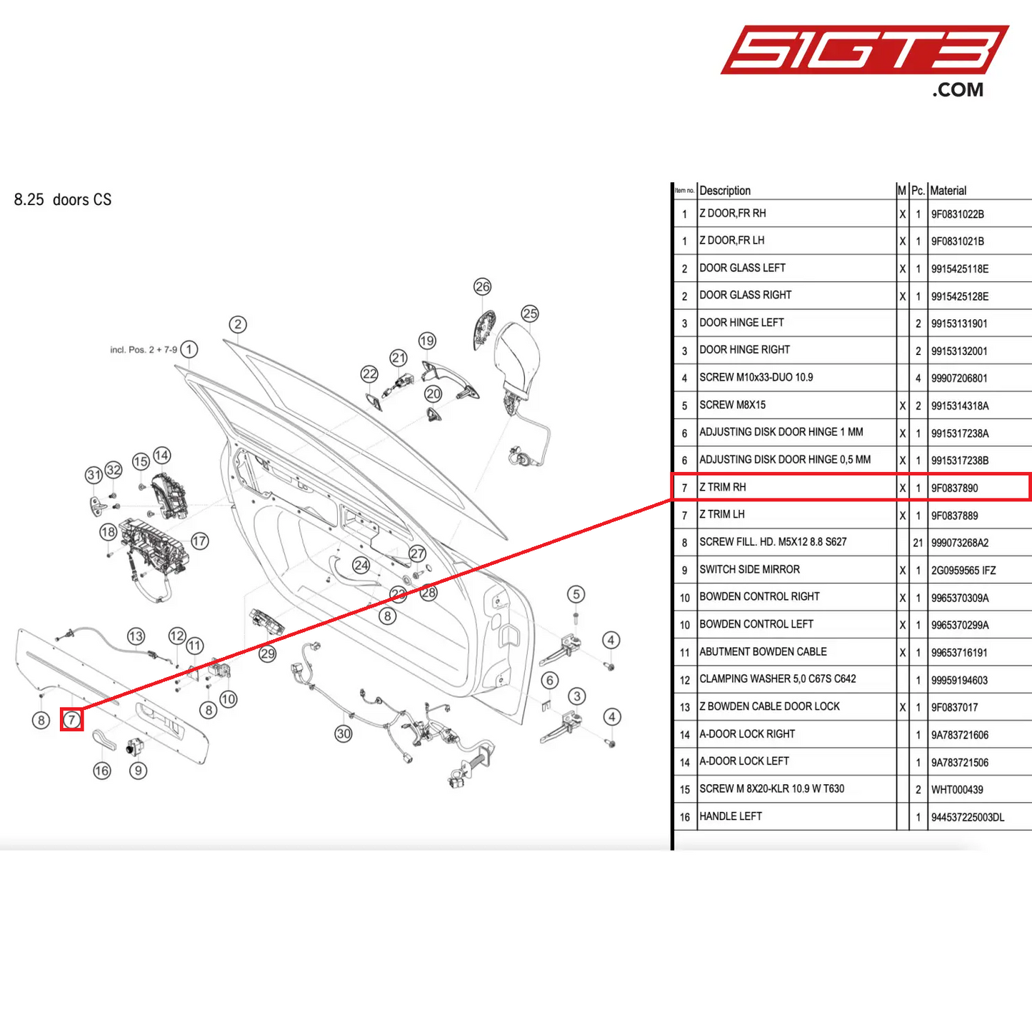 Z TRIM RH - 9F0837890 [PORSCHE 911 GT2 RS Clubsport]