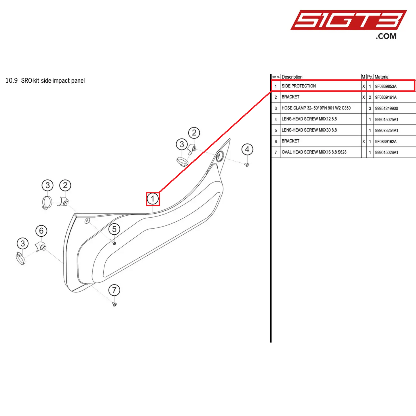 SIDE PROTECTION - 9F0839853A [PORSCHE 911 GT2 RS Clubsport]