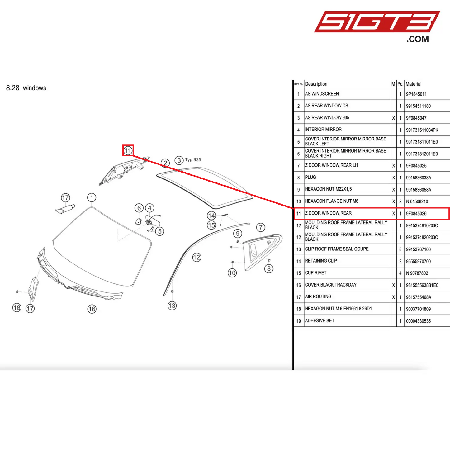 Z DOOR WINDOW,REAR - 9F0845026 [PORSCHE 911 GT2 RS Clubsport]