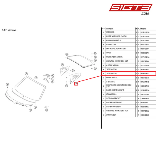 Z SIDE WINDOW - 9F0845041A [PORSCHE 991.2 GT3 R]