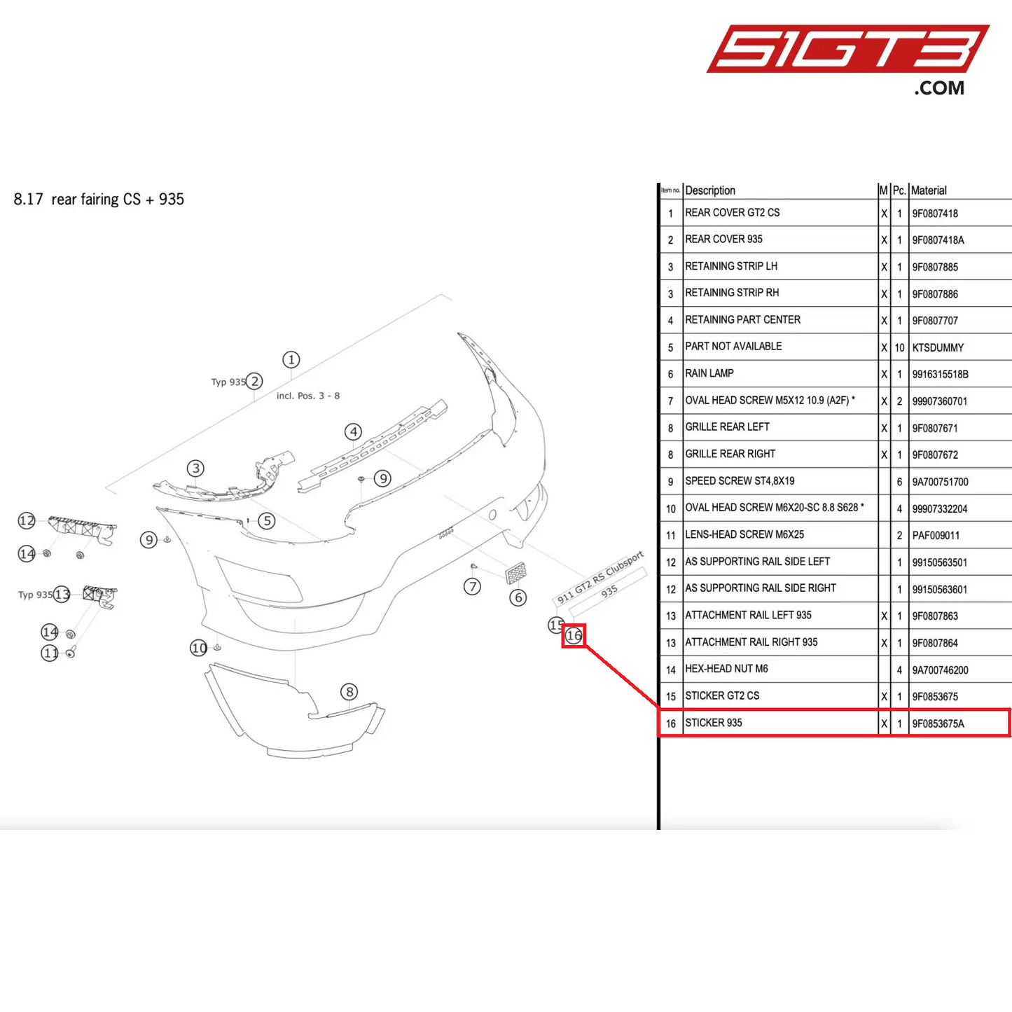 STICKER 935 - 9F0853675A [PORSCHE 911 GT2 RS Clubsport]