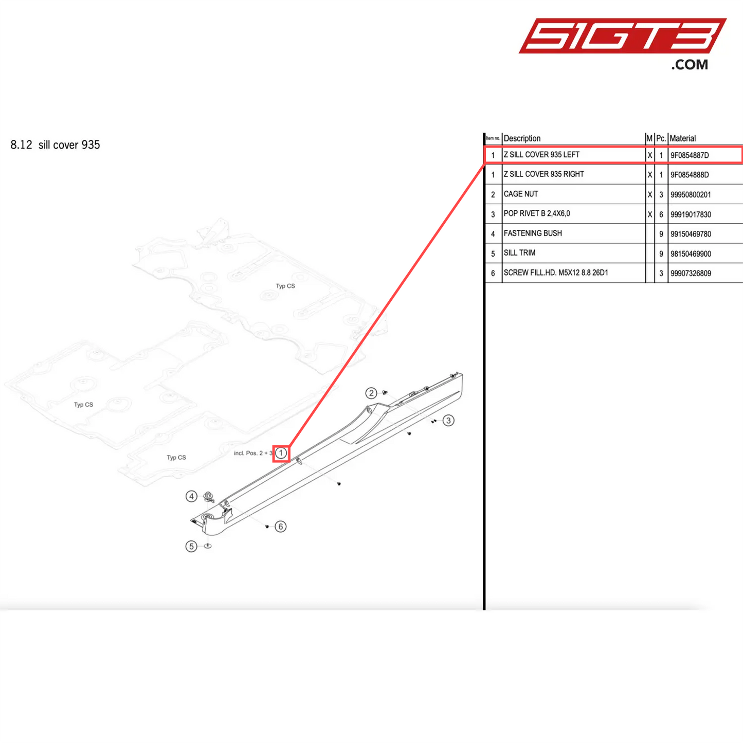 Z SILL COVER 935 LEFT - 9F0854887D [PORSCHE 911 GT2 RS Clubsport]