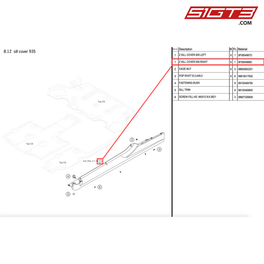 Z SILL COVER 935 RIGHT - 9F0854888D [PORSCHE 911 GT2 RS Clubsport]