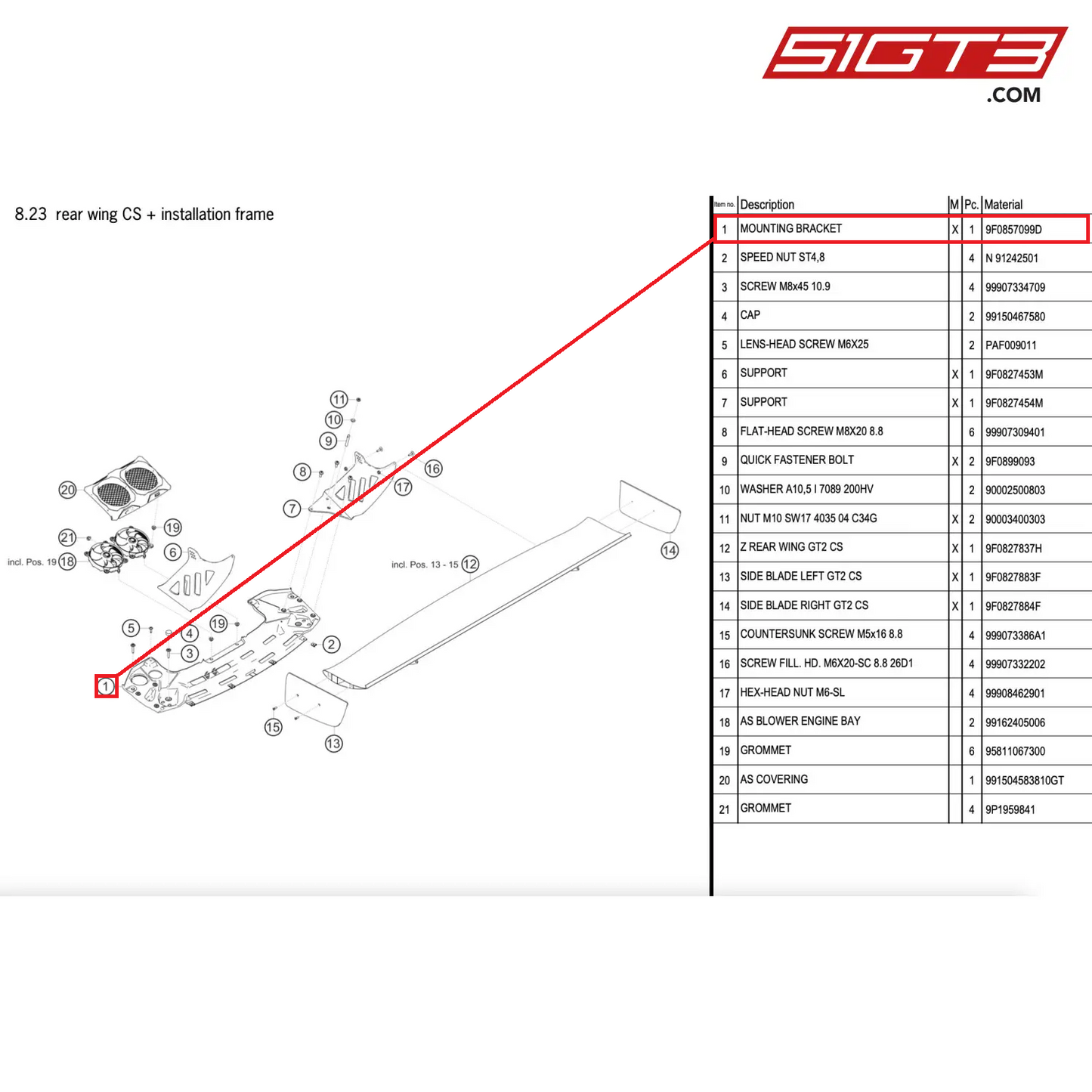 MOUNTING BRACKET - 9F0857099D [PORSCHE 911 GT2 RS Clubsport]