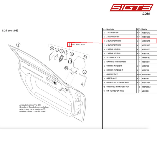 Z OUTER REAR VIEW - 9F0857387C [PORSCHE 911 GT2 RS Clubsport]