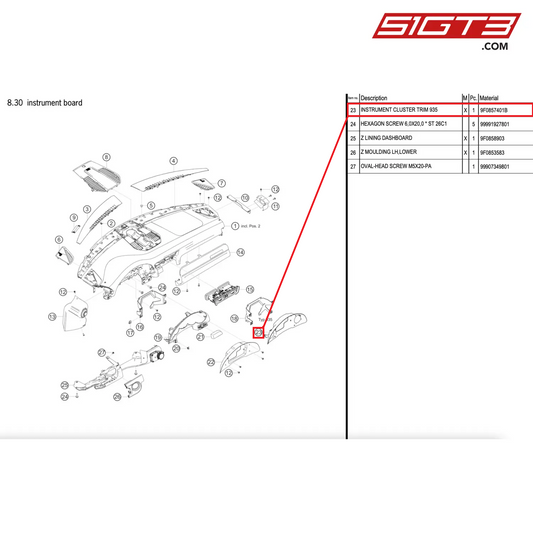 INSTRUMENT CLUSTER TRIM 935 - 9F0857401B [PORSCHE 911 GT2 RS Clubsport]