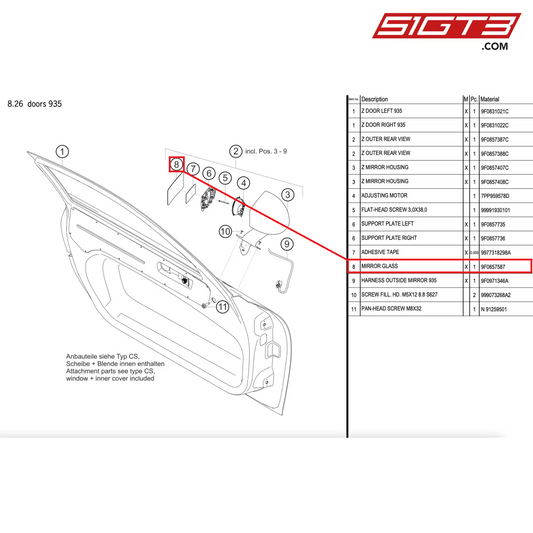 MIRROR GLASS - 9F0857587 [PORSCHE 911 GT2 RS Clubsport]