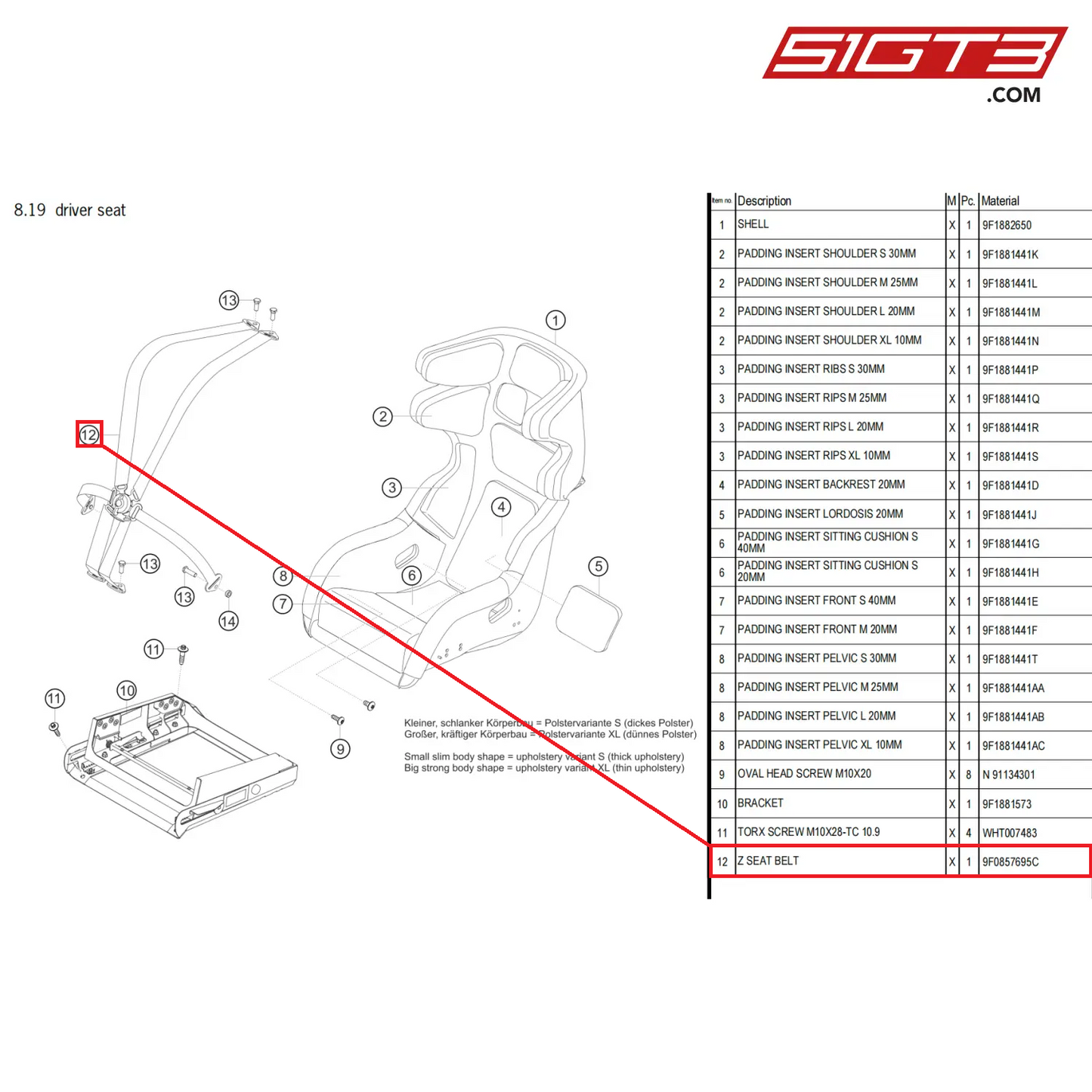 Z SEAT BELT - 9F0857695C [PORSCHE 911 GT3 Cup Type 992]