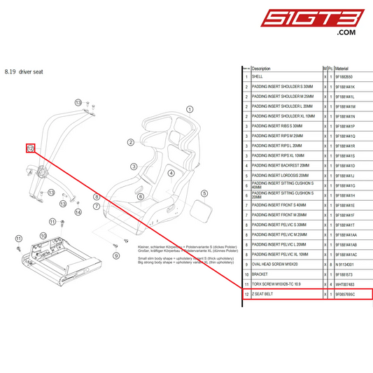 Z SEAT BELT - 9F0857695C [PORSCHE 992.1 GT3 Cup]