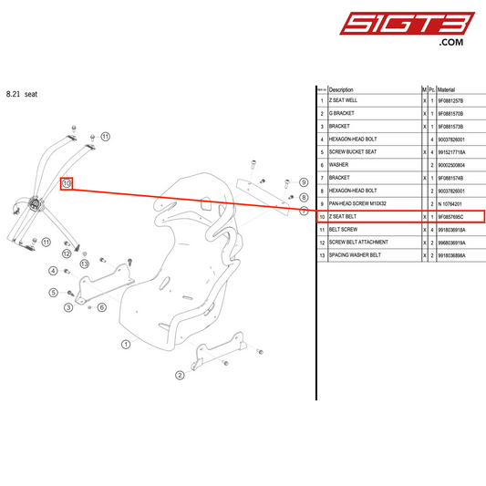 Z SEAT BELT - 9F0857695C [PORSCHE 991.2 GT3 R]