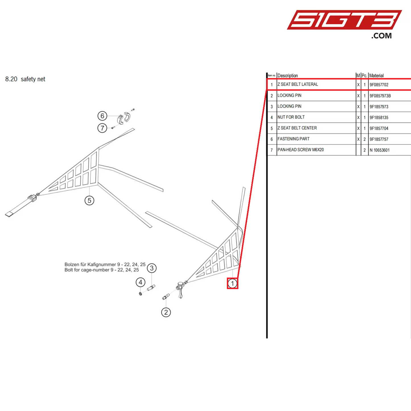 Z SEAT BELT LATERAL - 9F0857702 [PORSCHE 911 GT3 Cup Type 992]