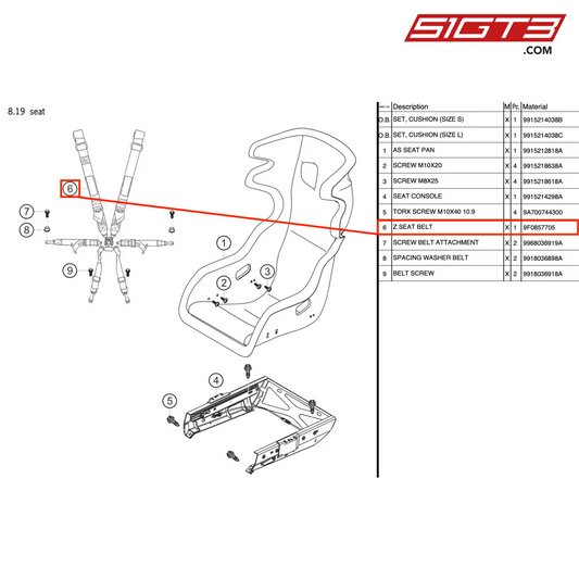 Z SEAT BELT - 9F0857705 [PORSCHE 991.2 GT3 Cup]