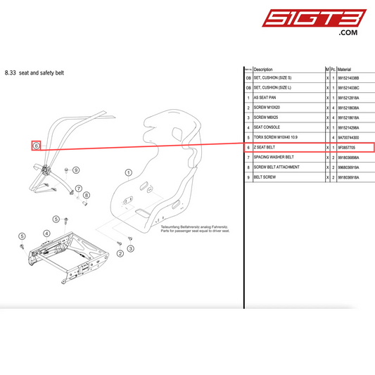 Z SEAT BELT - 9F0857705 [PORSCHE 911 GT2 RS Clubsport]