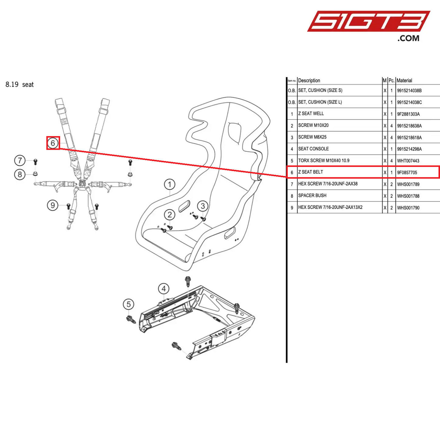 Z SEAT BELT - 9F0857705 [PORSCHE 991.1 GT3 Cup]