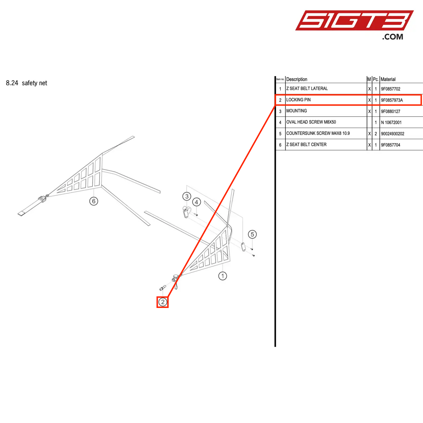 LOCKING PIN - 9F0857973A [PORSCHE 992.1 GT3 R]