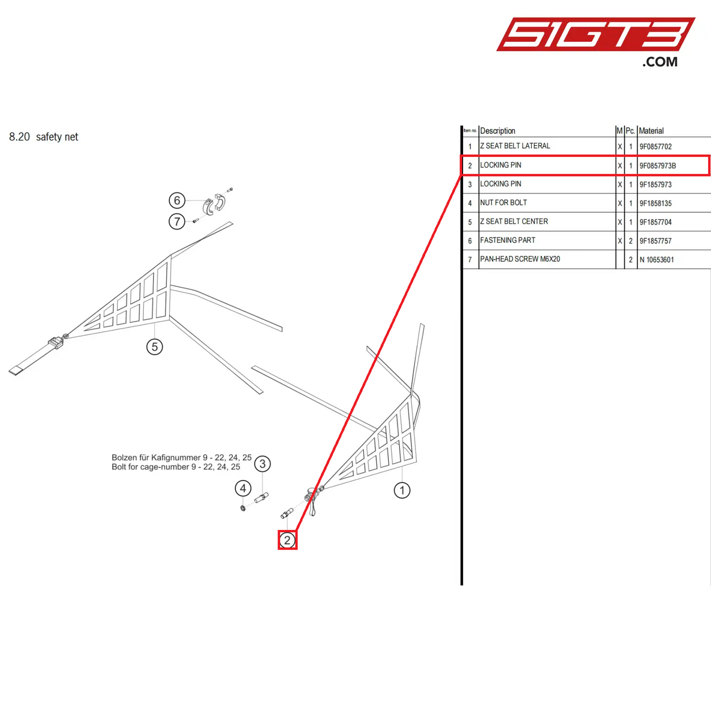 LOCKING PIN - 9F0857973B [PORSCHE 911 GT3 Cup Type 992]