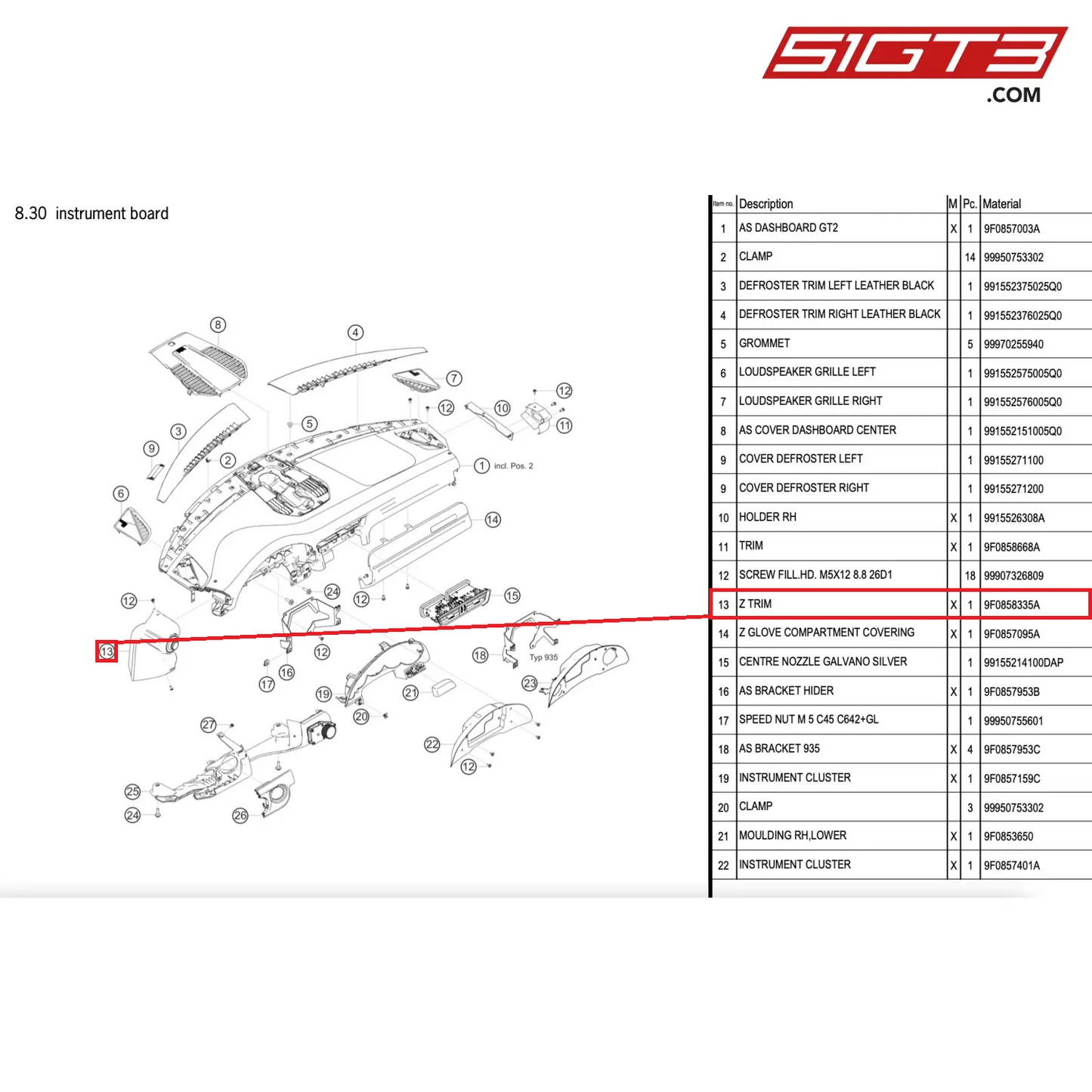 Z TRIM - 9F0858335A [PORSCHE 911 GT2 RS Clubsport]