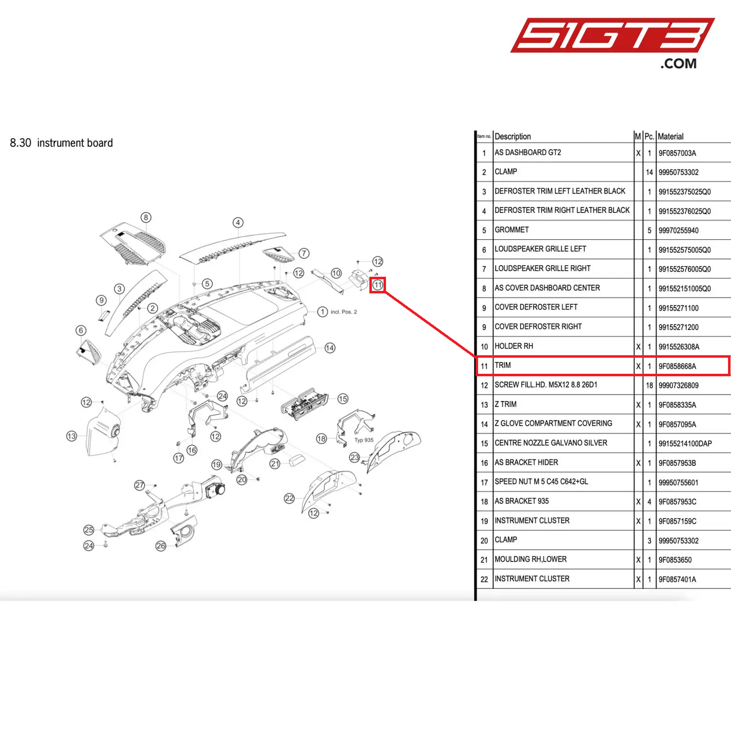 TRIM - 9F0858668A [PORSCHE 911 GT2 RS Clubsport]