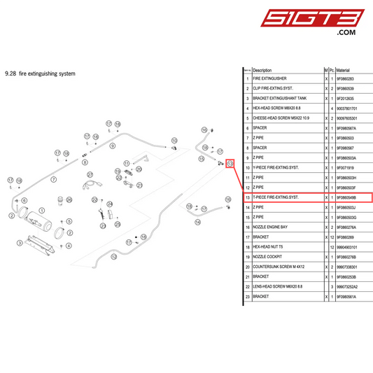 T-PIECE FIRE-EXTING.SYST. - 9F0860549B [PORSCHE 911 GT2 RS Clubsport]