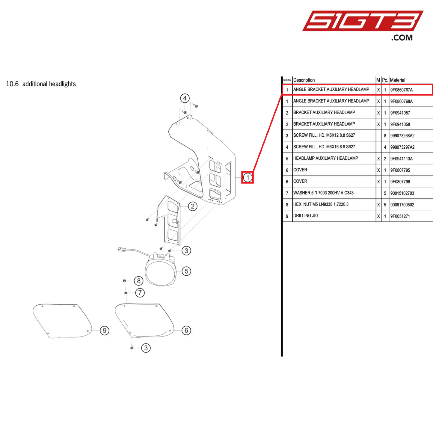 ANGLE BRACKET AUXILIARY HEADLAMP - 9F0860767A [PORSCHE 991.2 GT3 R]