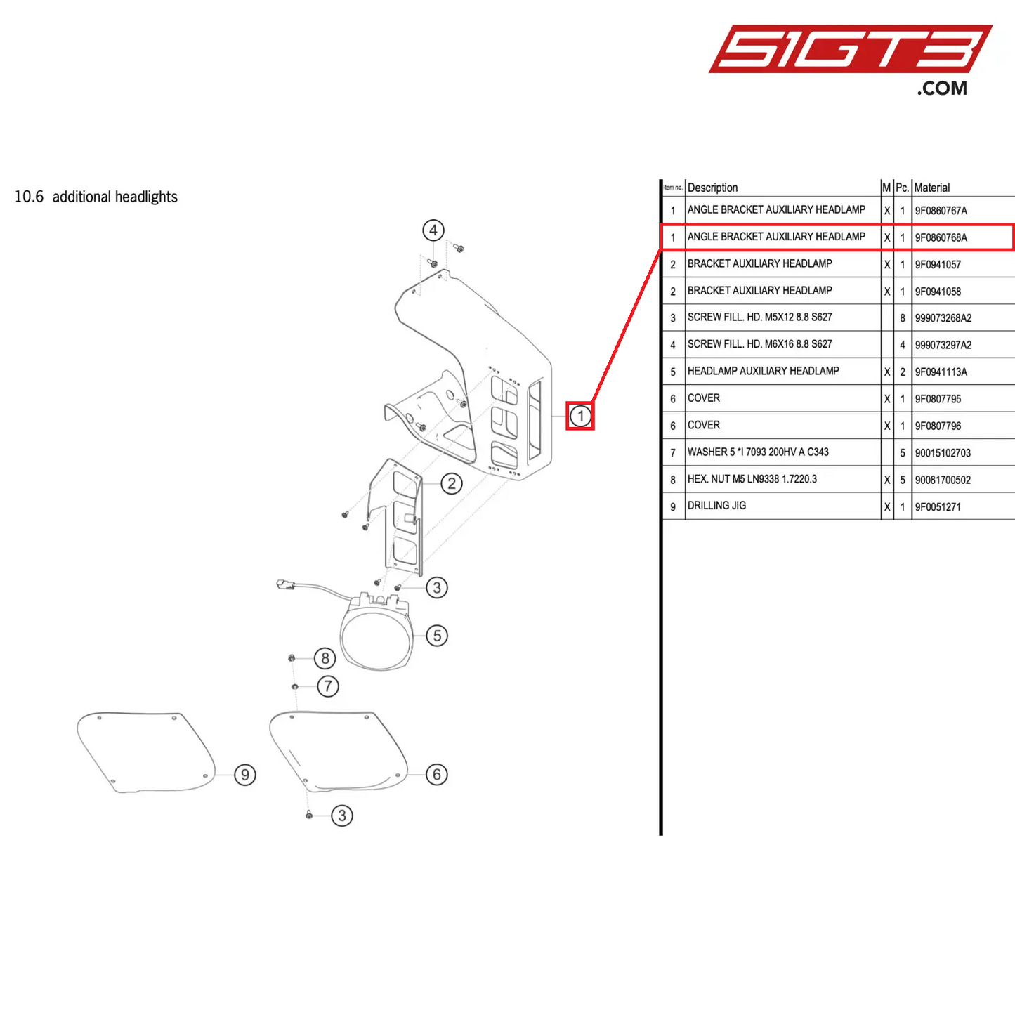 ANGLE BRACKET AUXILIARY HEADLAMP - 9F0860768A [PORSCHE 991.2 GT3 R]