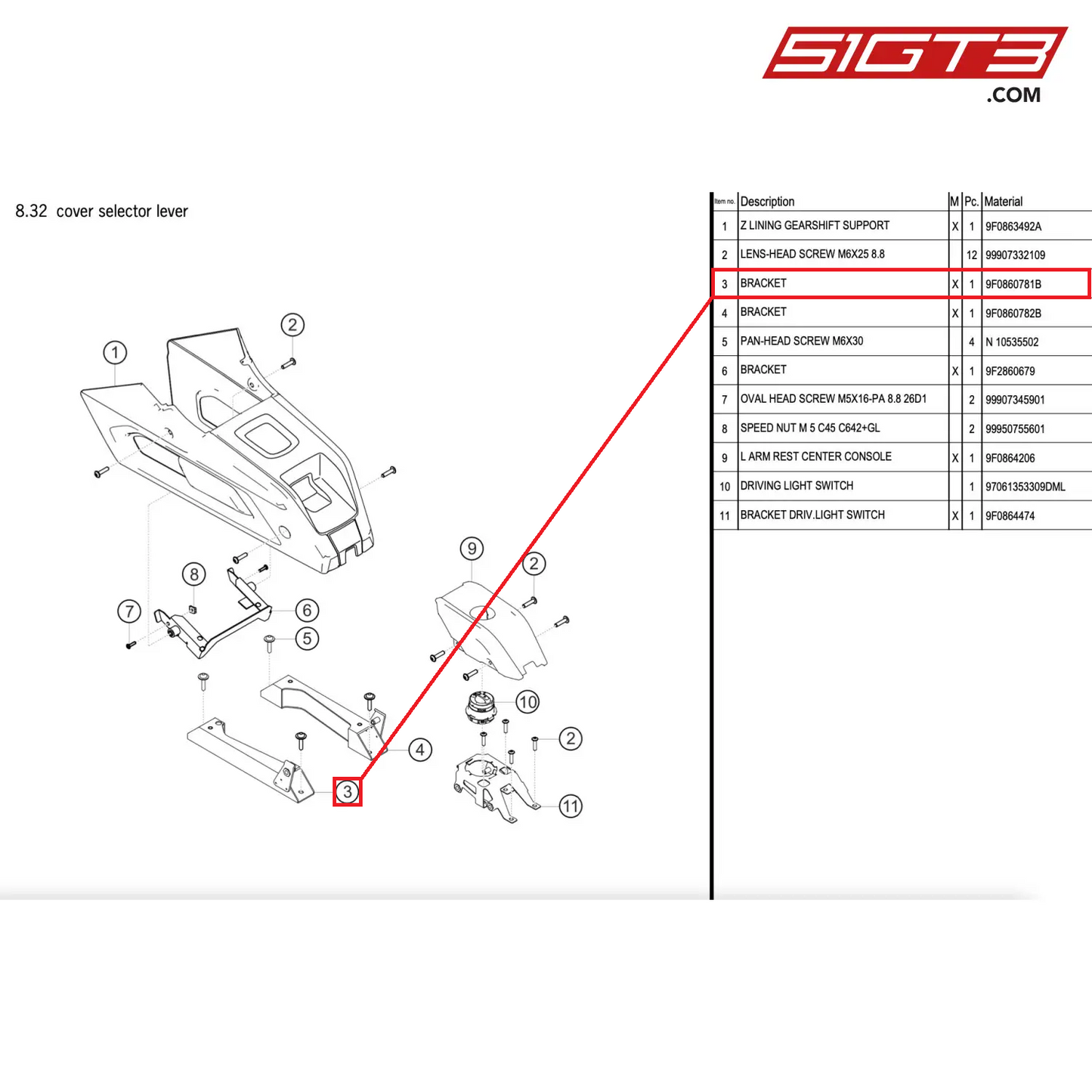 BRACKET - 9F0860781B [PORSCHE 911 GT2 RS Clubsport]