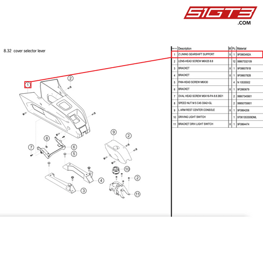 Z LINING GEARSHIFT SUPPORT - 9F0863492A [PORSCHE 911 GT2 RS Clubsport]