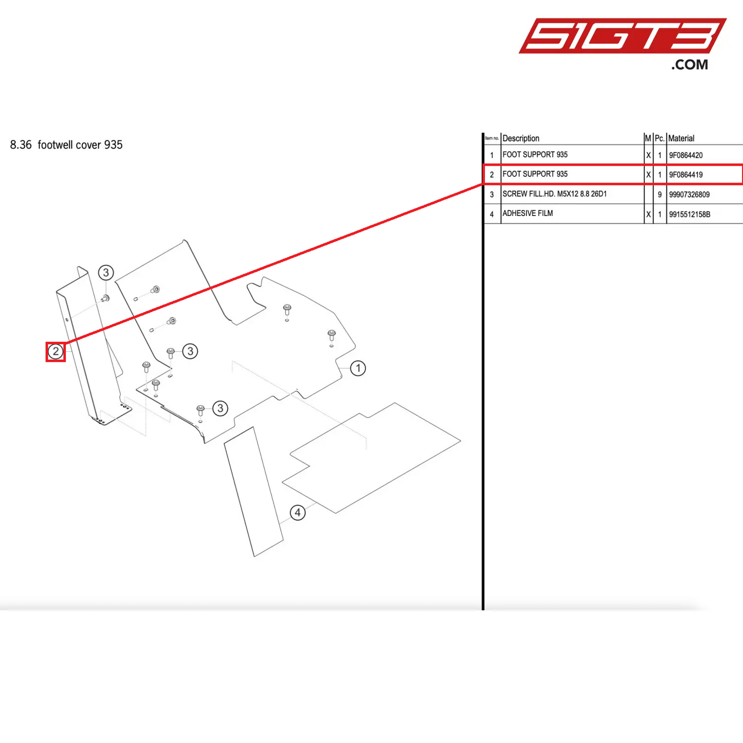 FOOT SUPPORT 935 - 9F0864419 [PORSCHE 911 GT2 RS Clubsport]