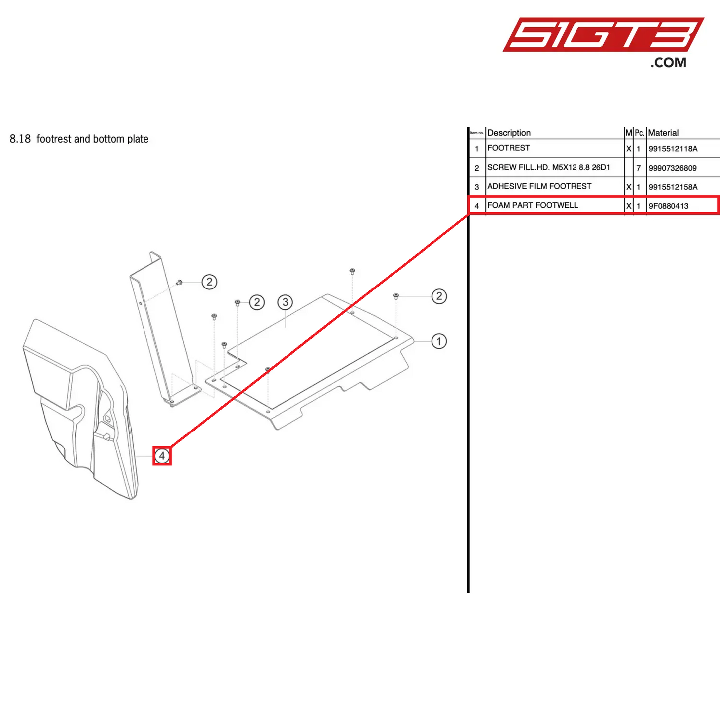 FOAM PART FOOTWELL - 9F0880413 [PORSCHE 911 GT3 Cup Type 991 (GEN 2)]