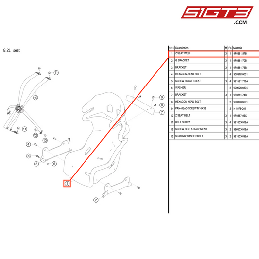 Z SEAT WELL - 9F0881257B [PORSCHE 991.2 GT3 R]